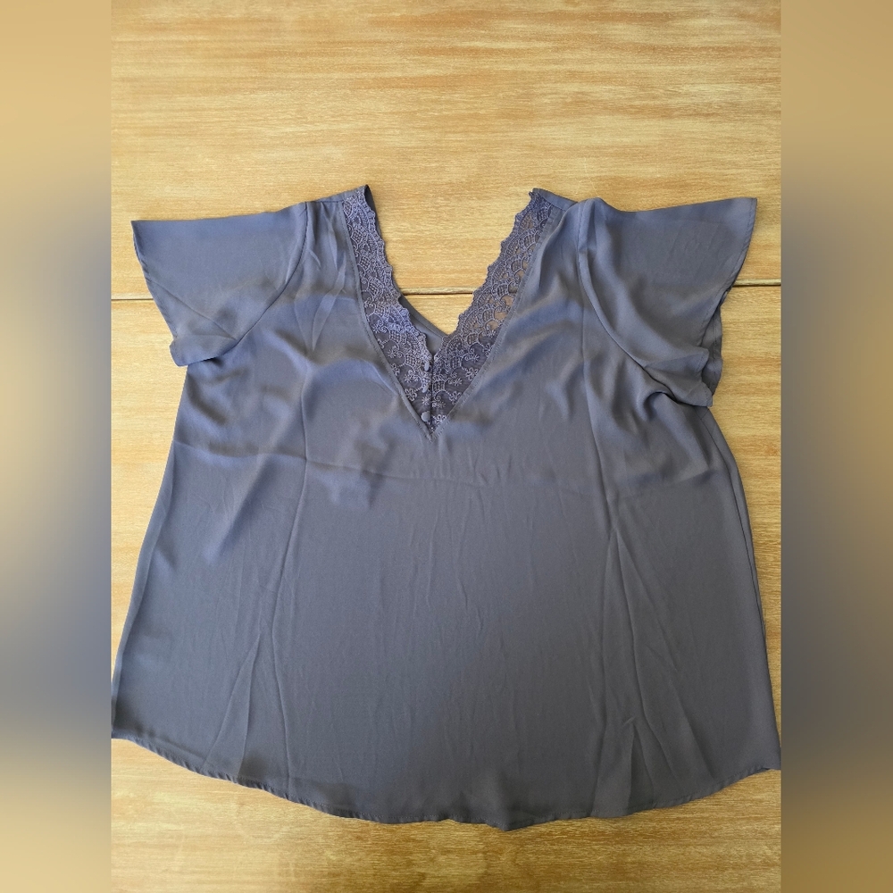 Torrid Lace V-Neck Blouse - Dark Gray